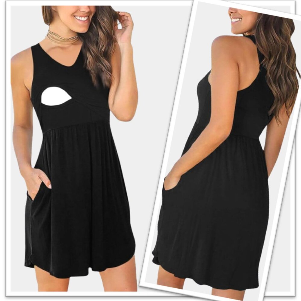Maternity Nursing Tank Dress, Sleeveless VNeck w/ pockets NWT! - Black, Size S - Picture 16 of 16